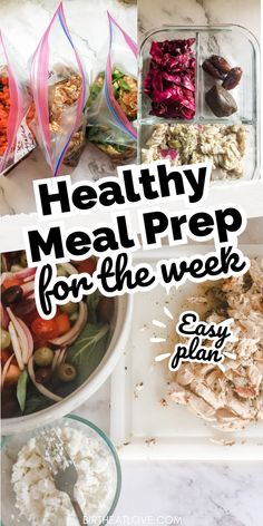 healthy meal prep for the week with text overlay