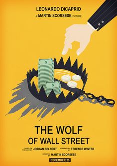 a movie poster for the wolf of wall street with a person grabbing money out of a trap