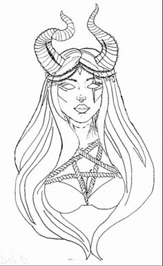 a drawing of a woman with horns on her head