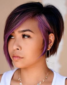 Bob With Purple Highlights, Edgy Haircuts For Women, Platinum Bob, Face Framing Hair, Color Block Hair, Lavender Hair Colors, Asymmetrical Bob Haircuts, Bob Hair Color