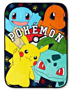 pokemon bathroom rug with various cartoon characters on the front and back of it, including pikachu, bulbpuo, and eeve