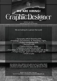 a black and white advertisement for graphic designer