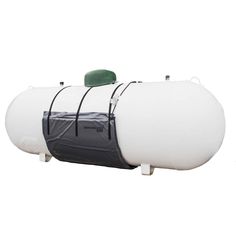 an inflatable water tank with a green cap on top and black straps around it