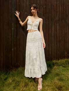 Jacquard Cotton Blends Maxi Skirt Whimsical Aesthetic Outfit, Maxi Linen Skirt, Long Lace Skirt, 2025 Style, Two Piece Long Dress, Cottagecore Skirt, Boho Whimsical, White Maxi Skirt, Home Vacation