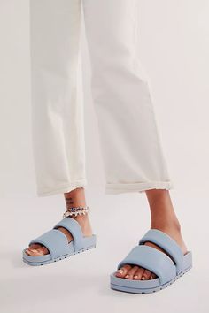 Breezy Slide Sandals | Free People Cute Slides, Elevated Fashion, Design Square, Backless Design, Blue Steel, Blue Sandals, Slides Shoes, Slide Sandals, Boho Outfits