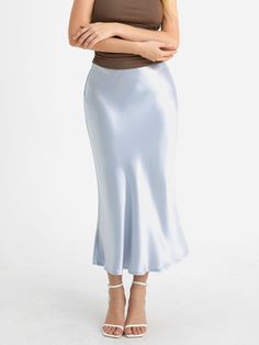 Silk-Like Satin Midi Slip Skirt Bias-Cut High Waisted Womens Skirt – OGLmove Silk Slip Skirt, Midi Slip Skirt, Clothing Aesthetic, Spring Clothing, Slip Skirt, Green Peridot, Silk Slip, Silk Skirt, Cut Design