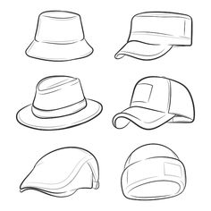 four hats are shown in black and white