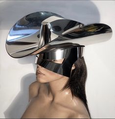 Chrome Cowboy Hat, Space Cowboy Hat, Silver Cowgirl Hat, Futuristic Hat, Galactic Cowboy, Futuristic Cowgirl, Space Fashion Futuristic, Chrome Outfits, 2000s Futurism