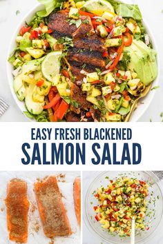 easy fresh blackened salmon salad with avocado and corn