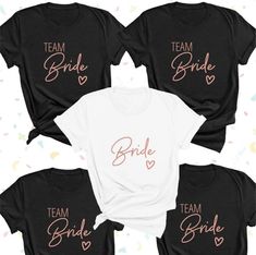 four bride shirts with the words team bride on them