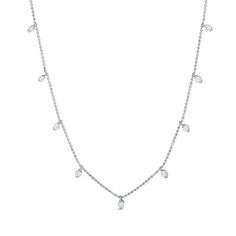 A dazzling addition to her wardrobe, this diamond station necklace makes a sparkling statement. Crafted in cool 14K white gold, this striking design highlights 13 shimmering diamond drops spaced evenly along the bead chain. Radiant with 1/2 ct. t.w. of diamonds and a bright polished shine, this station necklace features a slide clasp that adjusts the length from 16.0 to 18.0 inches and secures with a spring-ring clasp. Necklace Zales, Dainty Fashion, Gold Prom Dress, Gold Prom, Gold Prom Dresses, White Gold Necklace, White Gold Necklaces, Station Necklace, Bead Chain