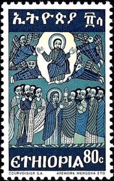 a stamp with an image of jesus surrounded by people