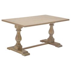 a wooden table with two legs and a square top on an isolated white background,