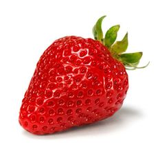 a fresh strawberry with green leaves on white background