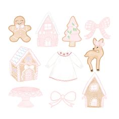 a set of cut outs that include gingerbreads, houses, and other items