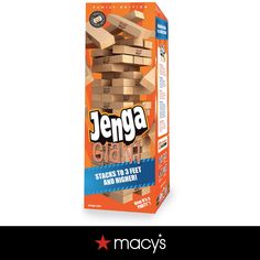 a box of jegga giantit standing on top of a pile of wooden blocks