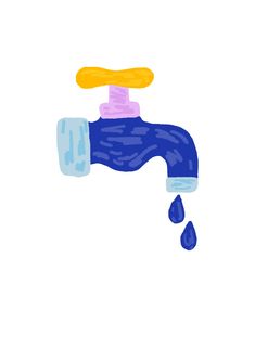 a drawing of a faucet with water dripping from it's spout