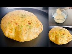 the process of making bread is shown in three different stages, including being made into an omelet