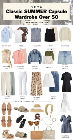 2024 Classic Summer Capsule Wardrobe for Women Over 50 — THE DAILEIGH Summer Capsule Wardrobe 2024, Triangle Outfits, Capsule Style, Casual Travel Outfit, Mom Style Summer