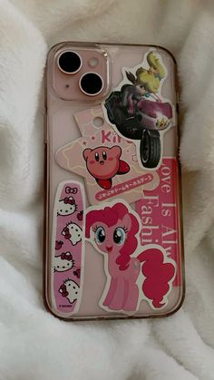 an iphone case with stickers on it