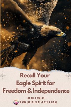 an eagle is flying through the air with snow on it and text reads recall your eagle spirit for freedom & independence