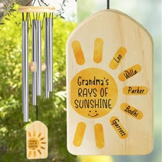 a wooden wind chime with the words grandma's rays of sunshine written on it