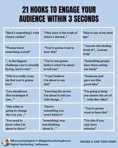 an info sheet with two words that say,'21 looks to engage your audience within 3 seconds