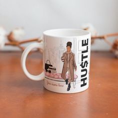 a coffee mug with a woman's image on it