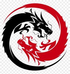 the dragon logo is shown in red and black