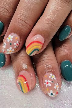 Whatever your personal style, there’s a rainbow nail design out there for you. These designs are perfect for any occasion, whether you’re dressing up for a special event or just want to add a little bit of fun and color to your everyday look. Simple Gel Acrylic Nails, Nails With Rainbow, Color Manicure, Fun Rainbow Nails, Rainbow Inspired Nails, Rainbow On Nails, Nail Art Gel Nails, Teacher Inspired Nails, Nail Ideas For Little Kids