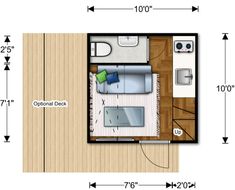 the floor plan for a small apartment with one bedroom and an attached living room area