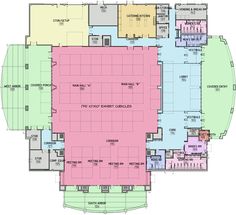 the floor plan for an office building with multiple floors and several rooms, including two large windows