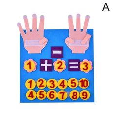 two hands and numbers are shown on a blue surface