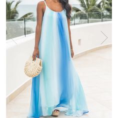 This Dress Is From Pink Lily. Beautiful For Any Occasion. Worn About 2 Times. It’s Dry Cleaned And Ready To Be Rehomed Sunset Dates, Ombre Maxi Dress, Deep Winter, Denim Shirt Dress, Striped Maxi, By The Beach, Ombre Color, Love Blue, Pink Lily