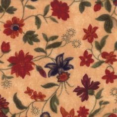 an image of a flowery fabric with red and blue flowers on it