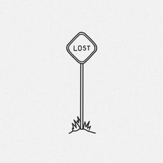 a black and white line drawing of a lost sign with the word lost written on it