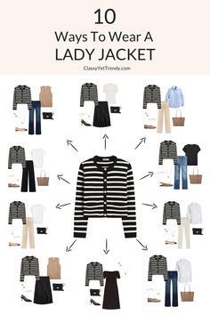 Best Jacket For Women, Lady Cardigan Outfit, How To Style Jackets, Lady Jacket Outfit 2023, Striped Lady Jacket Outfit, How To Style A Jacket, Lady Jacket Outfit, Capsule Packing, Sweater Jacket Outfits