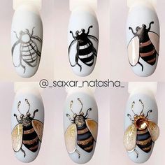 Bumble Bee Nails, Ladybug Nails, Bee Nails, Animal Nail Art, Nail Drawing, Beauty Nails Design, Gel Nails Diy, Animal Nails, Instagram Nails