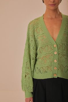 Green Textured Knit Cardigan – FARM Rio Textured Knit Cardigan, Hemant And Nandita, Rebecca Vallance, Sleepwear Dress, Tanya Taylor, Farm Rio, Textured Knit, Cocktail Dress Party, Sweater Jacket