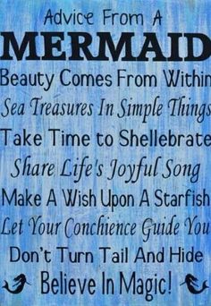 a sign that says advice from a mermaid on it's facebook page, with the caption below