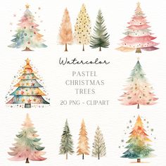 watercolor christmas trees clipart