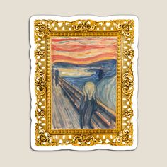 the scream painting is in an ornate gold frame