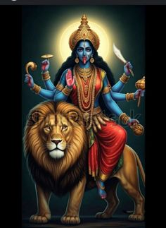 the hindu god sitting on top of a lion