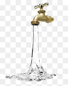 a golden faucet with water running down it's side, on a white background