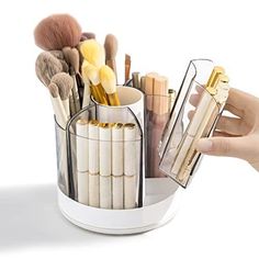 MSHOMELY Make up Brush Holder Organzier, 360 Rotating Makeup Brush Container with Removable Trays, Pen Holder for Desk, Spinning Brush Holders for Vanity, Desktop, Bathroom, White SMOOTH ROTATING MAKEUP BRUSH HOLDER:This makeup brush organizer can keep your brush set, mascara, lipstick, eyeliner neat and well organized, thanks to its efficient design and spacious compartments that fit brushes of all sizes, Keep all your makeup brushes in one place with the MSHOMELY makeup brush holder, a stylish Brush Sizes, Brush Organizer, Brush Holders, Bathroom White, Makeup Brush Organization, Makeup Brush Storage, Makeup Brush Holder, Cosmetic Display, Make Up Brush