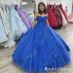 Royal Blue Quince Dresses Quinceanera, Royal Blue Wedding Dress, Royal Blue Ball Gown, Royal Blue Quinceanera Dresses, Royal Blue Quinceanera, Blue Quinceanera, Off Shoulder Ball Gown, Easter Dresses For Toddlers, Blue Quince