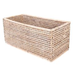 an empty wicker basket on a white background