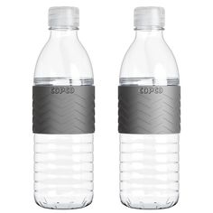 two water bottles are shown side by side, one is gray and the other is white