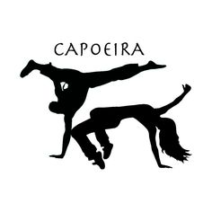 two people doing acrobatic tricks with the words capoeira above them