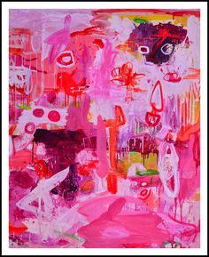 an abstract painting with pink and red colors